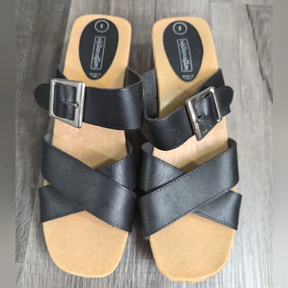 Xhilaration Y2K black leather faux wood chunky platform buckle sandal womens 8
